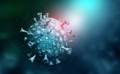 Fototapeta na wymiar Virus under microscope. Germs, microbe, bacterium, pathogen organism 3D illustration. Immunity and fight against viral infection. Antigen in human body