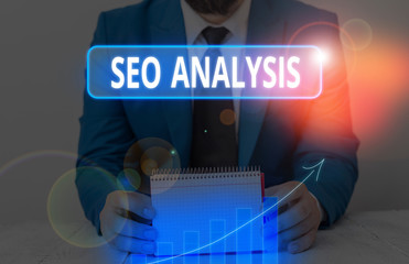 Writing note showing Seo Analysis. Business concept for tool helps showing to study on how to...