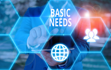 Conceptual hand writing showing Basic Needs. Concept meaning something that you must have in order...
