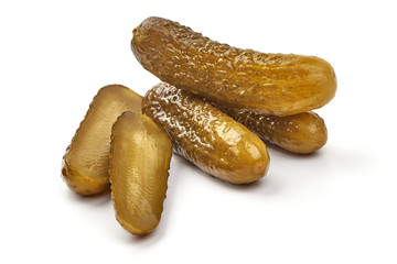 Pickles, marinated cucumbers, isolated on white background