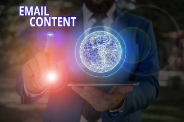 Writing note showing Email Content. Business concept for It is the essence of a communicated message or discourse Elements of this image furnished by NASA