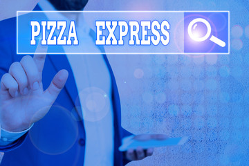 Word writing text Pizza Express. Business photo showcasing fast delivery of pizza at your doorstep...