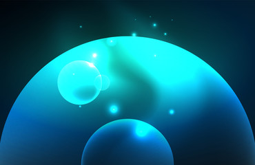 Neon shiny transparent glowing circles with light effects. Techno futuristic vector abstract background For Wallpaper, Banner, Background, Card, Book Illustration, landing page