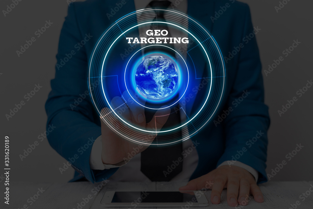 Poster text sign showing geo targeting. business photo showcasing method of determining the geolocation of 