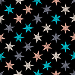 Seamless background with drawn stars. Hatch. Night sky. Vector illustration for web design or print.