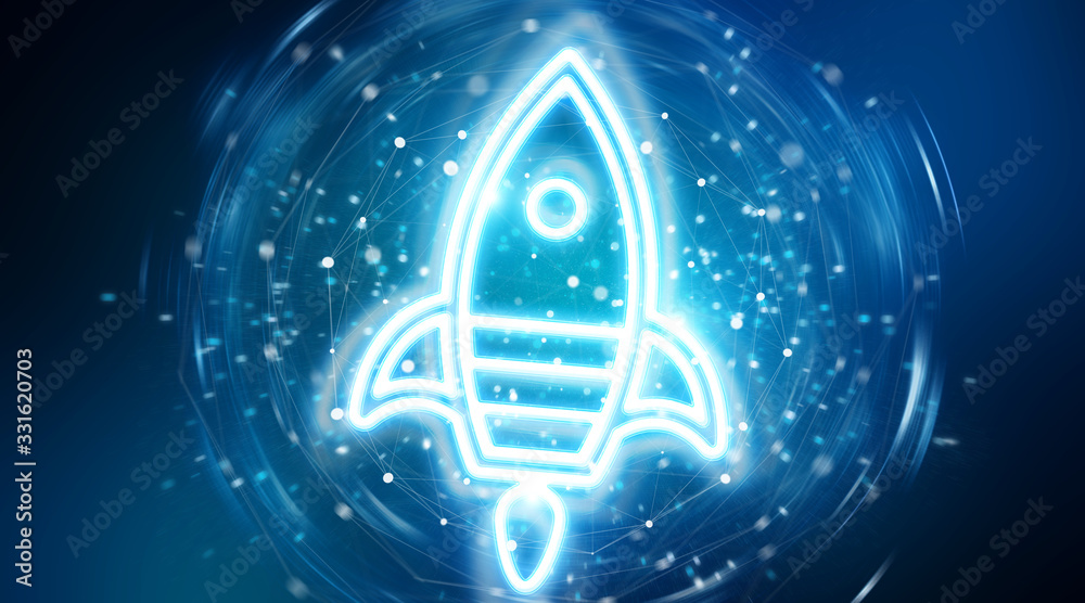 Poster Digital startup neon interface 3D rendering