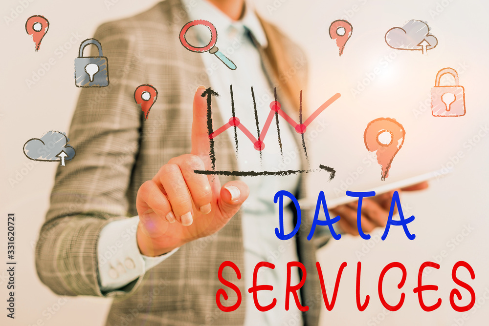 Poster writing note showing data services. business concept for thirdparty services that help to manage dat