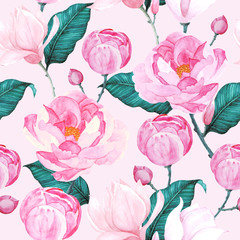 Cotton fabric Pink peony patterns seamless vector illustration for wallpaper, textile, fabric prints and wrapping papers