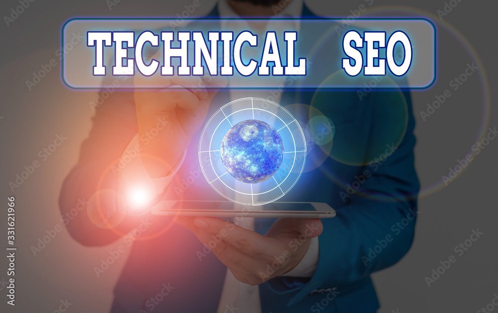 Poster conceptual hand writing showing technical seo. concept meaning optimization of website that doesn t 