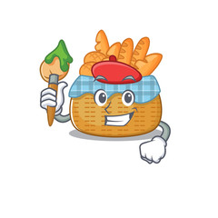 Talented bread basket Artist cartoon character with brush