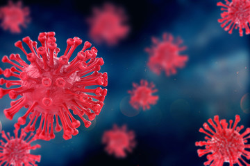 Fototapeta na wymiar COVID-19, Corona disease infection medical illustration showing the structure of epidemic virus. Contagion and propagation of disease pathogen influenza covid. Virus protection concept. 3D rendering