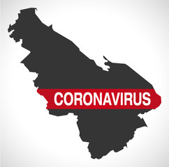 Fototapeta premium Flintshire WALES UK principal area map with Coronavirus warning illustration