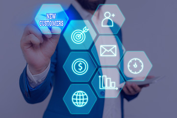 Conceptual hand writing showing New Customers. Concept meaning an entity that has not previously...