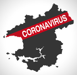 Pembrokeshire WALES UK principal area map with Coronavirus warning illustration