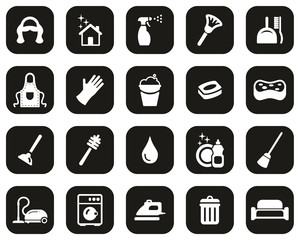 Maid Or Housekeeper Icons White On Black Flat Design Set Big