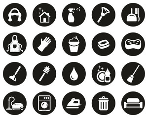 Maid Or Housekeeper Icons White On Black Flat Design Circle Set Big