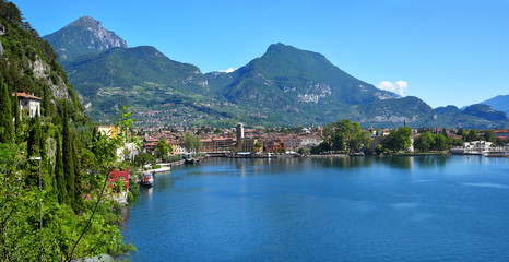 tourist resort Riva del Garda, in the north of lake Gardasee - obrazy, fototapety, plakaty