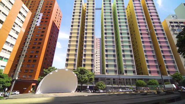 Public Square with Monument and Colorful Buildings Downtown Londrina Brazil