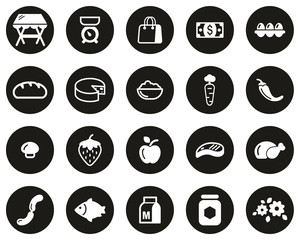 Market Place Or Market Stand Icons White On Black Flat Design Circle Set Big