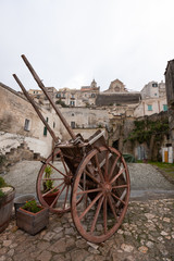 Fototapeta na wymiar horse cart in the Sassi di Matera, Italy, Basilicata, Italy