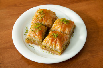 Traditional Turkish dessert baklava with pistachio
