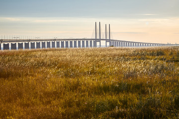 &Ouml;resund Bridge is a combined railway and motorway bridge across the Oresund between Sweden and Denmark