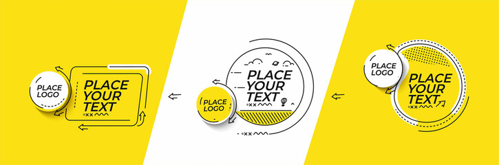 Set of Flat linear promotion geometric shapes banner, scroll,  sticker, badge, price tag, poster.