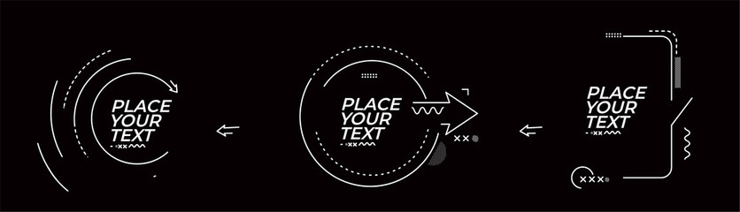 Set of Flat linear promotion geometric shapes banner, scroll,  sticker, badge, price tag, poster.