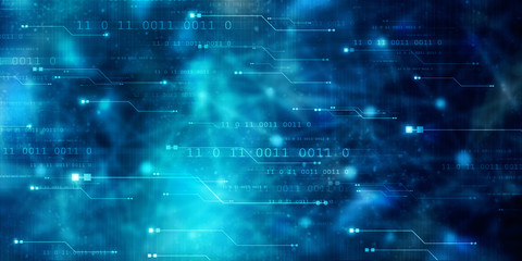 2d illustration abstract digital binary data on computer screen