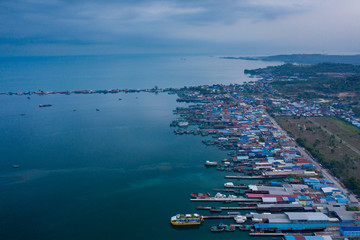 Sihanoukville, Cambodia - March 15, 2020: Ariel view of container terminal of Sihanoukville...