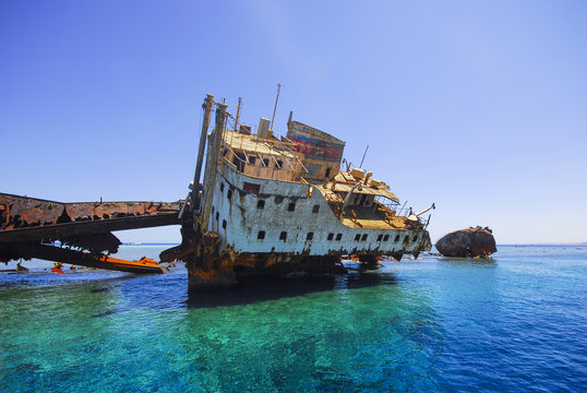 The remains of the Loullia on the northern edge of Gordon Reef in the Straits of Tiran near Sharm el Sheikh, Egypt.