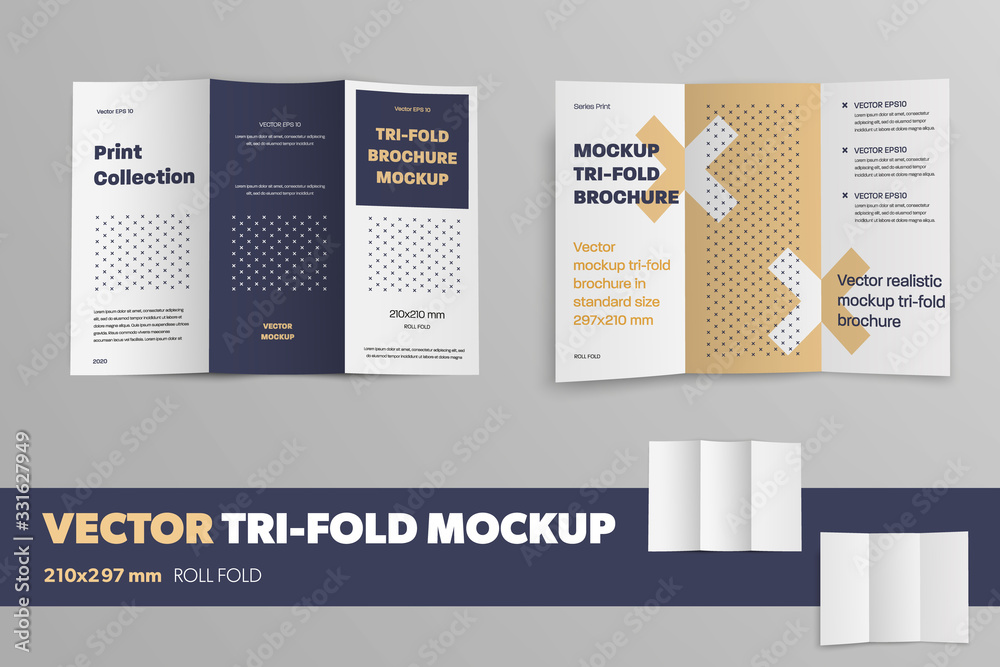 Aufkleber Set of open vector booklet on a gray background with a pattern. Mockup realistic brochure for presentation design.