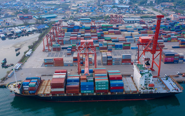 Sihanoukville, Cambodia - March 15, 2020: Ariel view of container terminal of Sihanoukville...