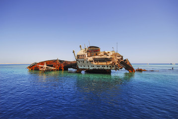 Obraz premium The remains of the Loullia on the northern edge of Gordon Reef in the Straits of Tiran near Sharm el Sheikh, Egypt.