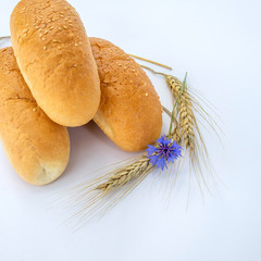 sesame bread rolls and wheat ears