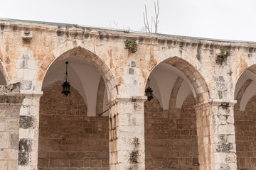 The interior of the Temple Mount near the Gate of the Moors, known as Mughrabi Gate in the Old Town of Jerusalem in Israel