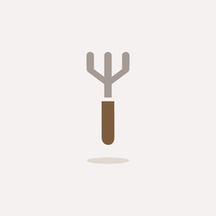 Gardening rake. Color icon with shadow. Tool vector illustration