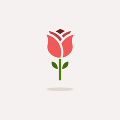 Rose. Color icon with shadow. Flower vector illustration