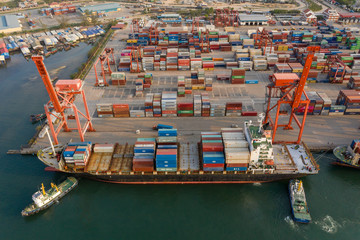 Sihanoukville, Cambodia - March 15, 2020: Ariel view of container terminal of Sihanoukville...