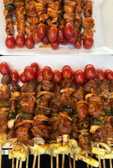 street food on the island of Phuket in Thailand, meat,