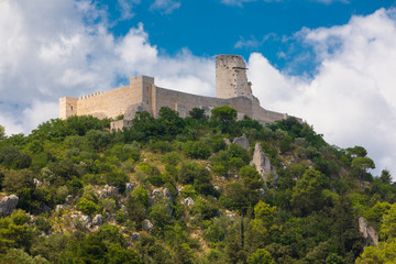 Rocca Janula fortress. Cassino, Italy. Centuries castle. The Rocca Janula was for centuries the military hub of the lordship of the land of San Benedetto. Nearby abbey of Montecassino. - obrazy, fototapety, plakaty