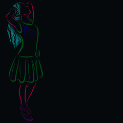 creative image of a girl with long wavy hair on a black background