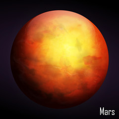 Realistic Mars planet Isolated on dark background. Vector illustration