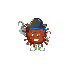 One hand Pirate cartoon design style of infection coronavirus wearing a hat