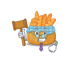 Charismatic Judge bread basket cartoon character design wearing cute glasses