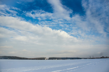 Fototapeta premium winter landscape with blue sky and clouds