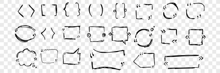 Different hand drawn quotation marks set collection