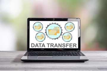 Data transfer concept on a laptop screen