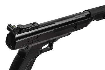 Modern air gun isolate on a white back. A futuristic-looking pneumatic weapon for sports and...