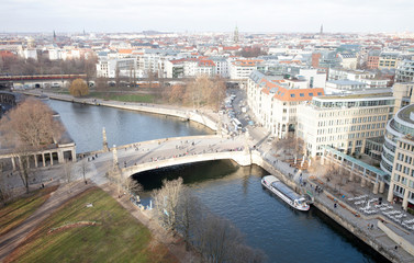 BERLIN, GERMANY - JANUARI 1, 2020: Above view of the city. Berlin is the capital and the largest city of Germany.